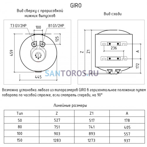 Водонагреватель Thermex Giro 80 электрический накопительный (111 054) 111 054